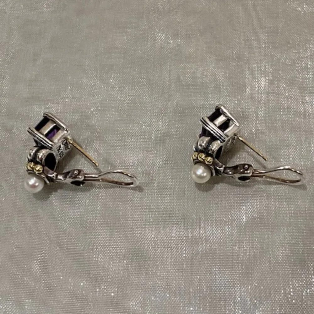 Lagos Caviar Amethyst & Pearl in 18k Yellow Gold & Sterling Silver Earrings - Picture 5 of 10